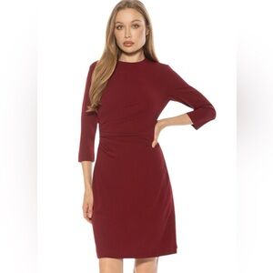 Alexia Admor Burgundy Long Sleeve Ruched Sheath Dress Size S
